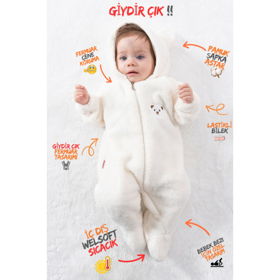 Welsoft Peluş Unisex Fermuarlı Kışlık Bebek Uyku Tulumu Bebek Tulumu Çocuk Tulumu Çocuk Kostümü TLMA