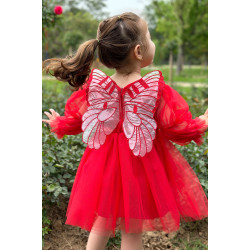 BabyAnimals Kanatlı Tüllü Kız Çocuk Elbise Kırmızı
