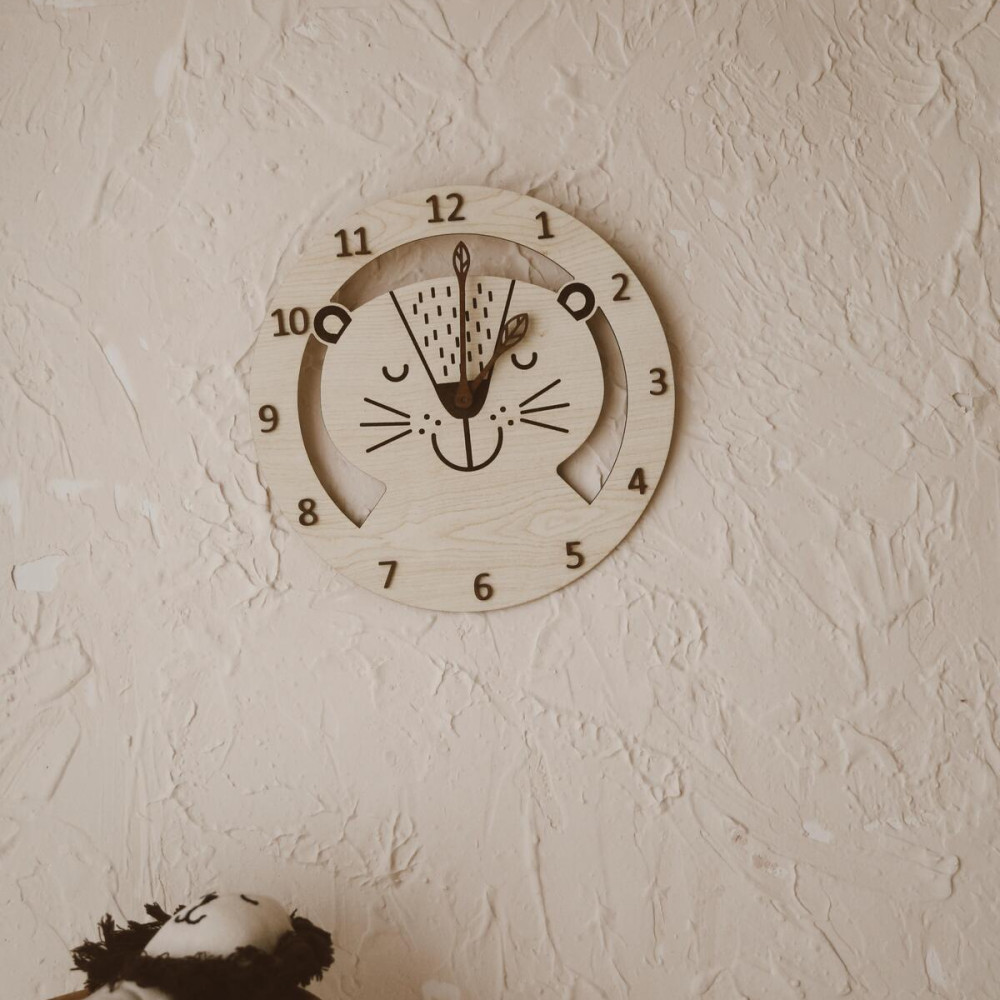 Dery Baby Ahşap Bebek/Çocuk Odası Duvar Saati – Kedi Desenli