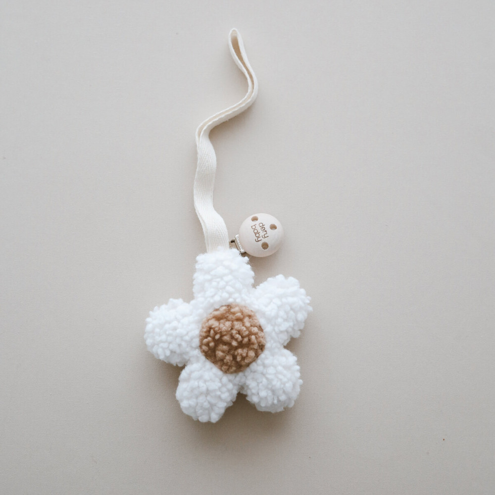 Dery Baby Teddy Moon Beyaz Papatya Klipsli Emzik Askısı - Antialerjik ve Yumuşak Dokulu