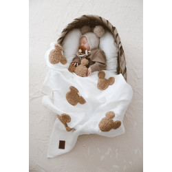 Teddy-Dört Kat Müslin Ekru Souris Battaniye