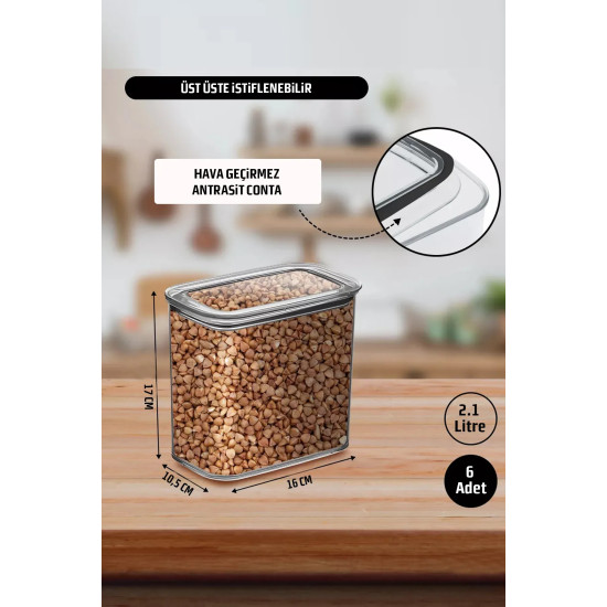 6 Adet 2100 ML Dikdörtgen Hava Almaz Contalı Saklama Kabı Seti