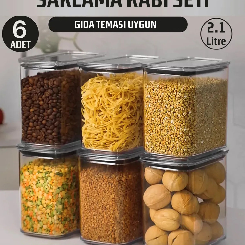 6 Adet 2100 ML Dikdörtgen Hava Almaz Contalı Saklama Kabı Seti