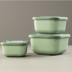 3'lü Yeşil Mikrodalga Ve Difrize Uygun Vip Kapaklı Özel Saklama Kabı Seti