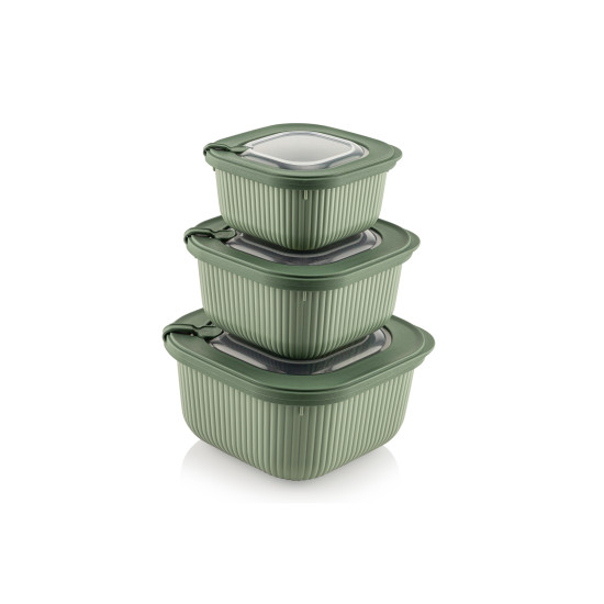 3'lü Yeşil Mikrodalga Ve Difrize Uygun Vip Kapaklı Özel Saklama Kabı Seti