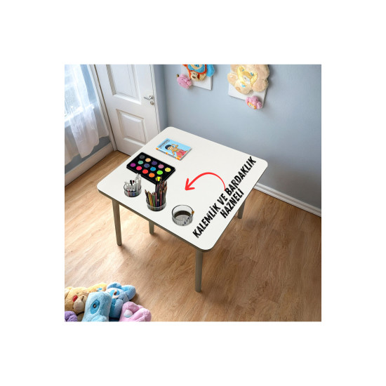 AHŞAP MDF Yaz Sil Yüzey 1 Adet Çocuk Aktivite etkinlik  Masası Kalemlik ve Bardak Hazneli