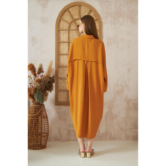 Pasaklı Giyim Kadın Oversize Yarasa Kol Tesettüre Uygun Gömlek Elbise-Tesettür Tunik 3282528 Hardal