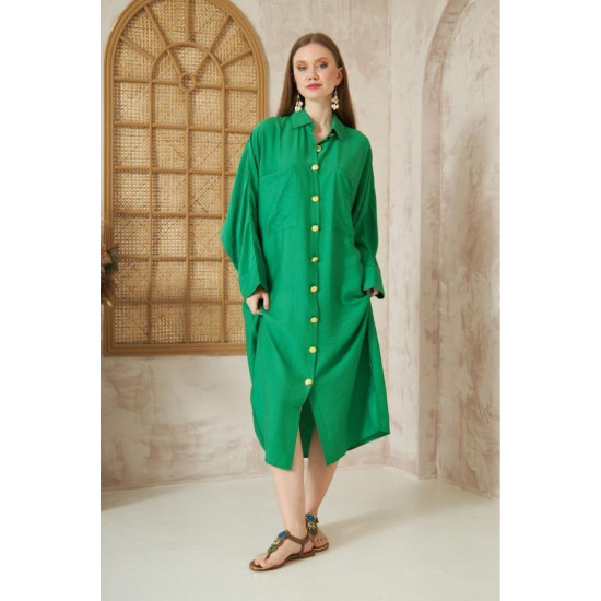 Pasaklı Giyim Kadın Oversize Yarasa Kol Tesettüre Uygun Gömlek Elbise-Tesettür Tunik 3282528 Benetton Yeşil