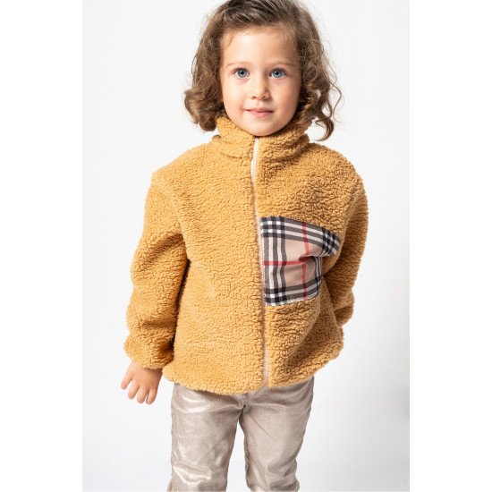 Peluş Kuzu Fermuarlı Kışlık Unisex Kız Erkek Bebek Çocuk Mont Kaban Hırka Ceket