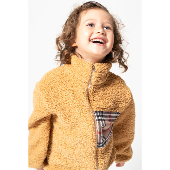Peluş Kuzu Fermuarlı Kışlık Unisex Kız Erkek Bebek Çocuk Mont Kaban Hırka Ceket