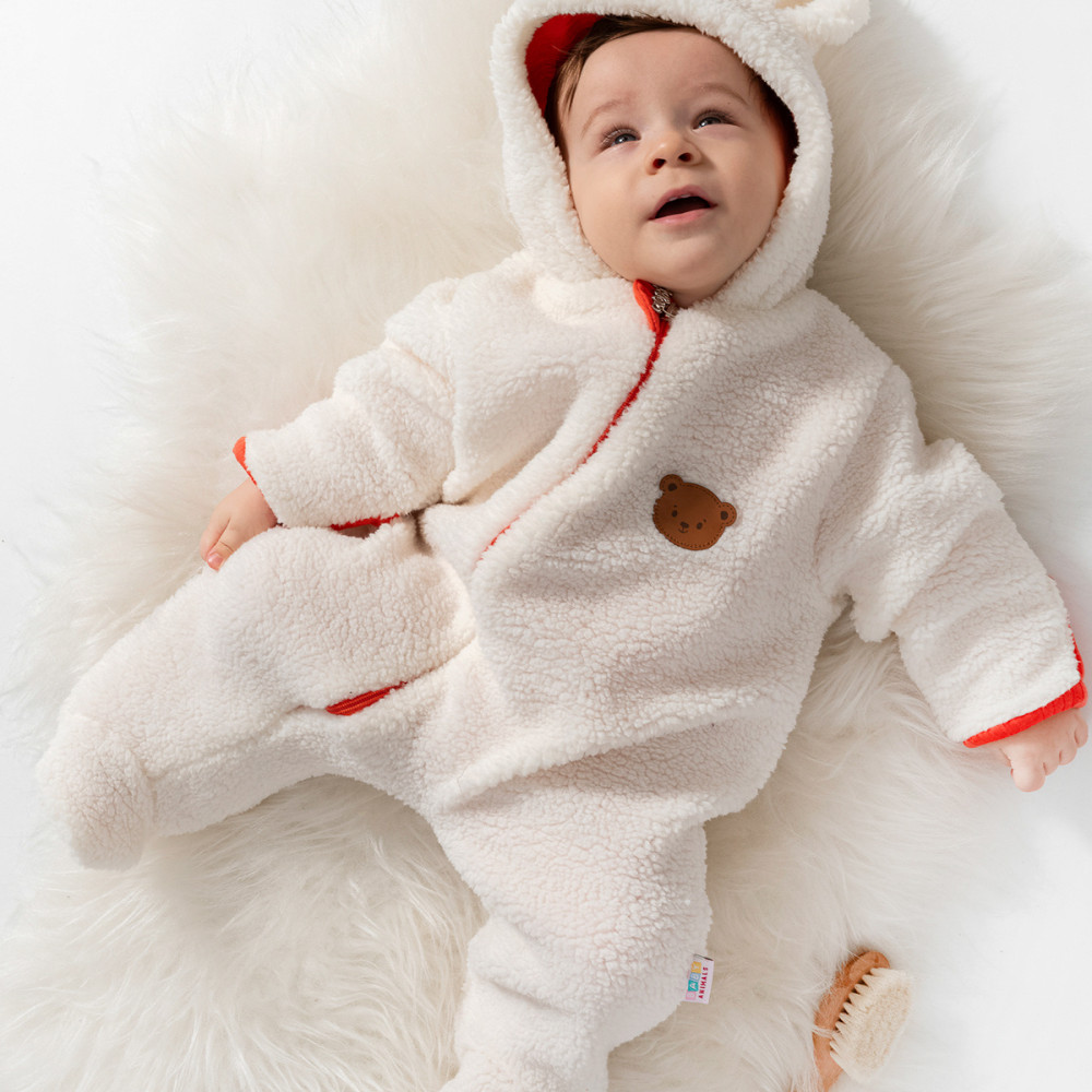 Welsoft Peluş Kuzu Katlanır Eldivenli %100 Pamuk Astar Unisex Kız Erkek Çocuk Bebek Uyku Tulumu Krem