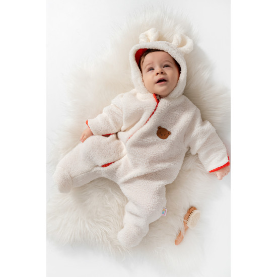 Welsoft Peluş Kuzu Katlanır Eldivenli %100 Pamuk Astar Unisex Kız Erkek Çocuk Bebek Uyku Tulumu Krem