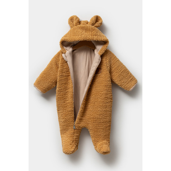 Welsoft Peluş Kuzu Katlanır Eldivenli %100 Pamuk Astar Unisex Kız Erkek Çocuk Bebek Uyku Tulumu Kahverengi