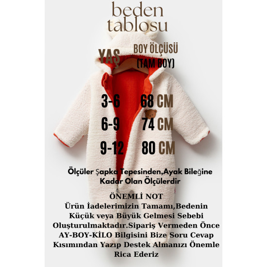 Welsoft Peluş Kuzu Katlanır Eldivenli %100 Pamuk Astar Unisex Kız Erkek Çocuk Bebek Uyku Tulumu Krem