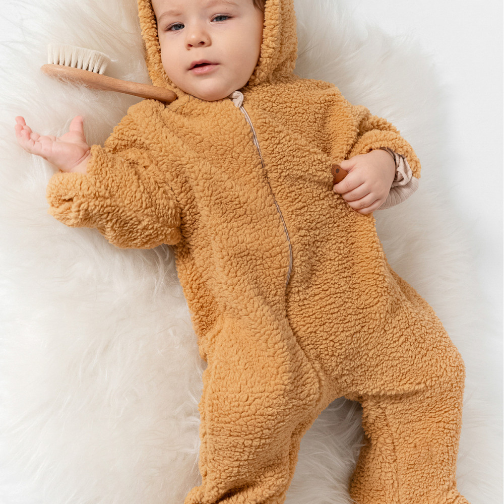 Welsoft Peluş Kuzu Katlanır Eldivenli %100 Pamuk Astar Unisex Kız Erkek Çocuk Bebek Uyku Tulumu Kahverengi
