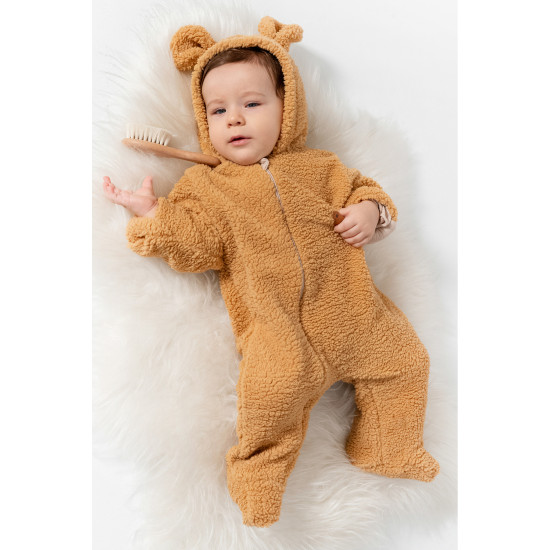 Welsoft Peluş Kuzu Katlanır Eldivenli %100 Pamuk Astar Unisex Kız Erkek Çocuk Bebek Uyku Tulumu Kahverengi