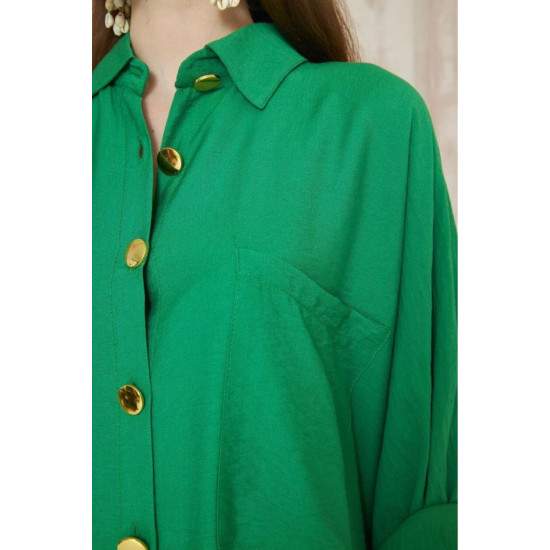 Pasaklı Giyim Kadın Oversize Yarasa Kol Tesettüre Uygun Gömlek Elbise-Tesettür Tunik 3282528 Benetton Yeşil