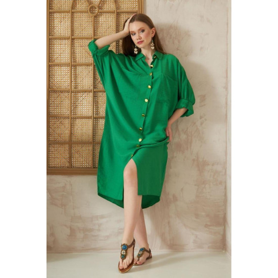 Pasaklı Giyim Kadın Oversize Yarasa Kol Tesettüre Uygun Gömlek Elbise-Tesettür Tunik 3282528 Benetton Yeşil