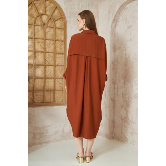 Pasaklı Giyim Kadın Oversize Yarasa Kol Tesettüre Uygun Gömlek Elbise-Tesettür Tunik 3282528 Kiremit