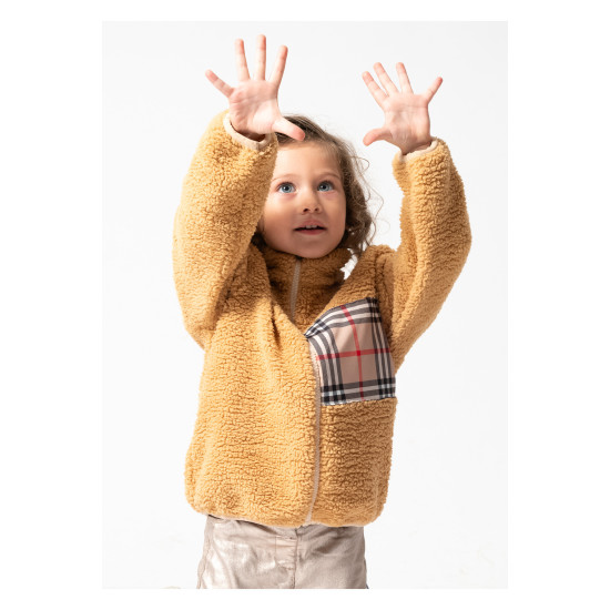 Peluş Kuzu Fermuarlı Kışlık Unisex Kız Erkek Bebek Çocuk Mont Kaban Hırka Ceket