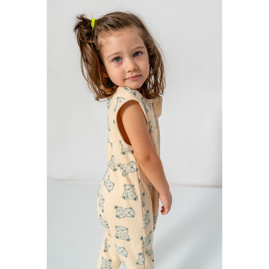 Kız Erkek Unisex Mevsimlik Kolları Çıkan Çift Kat Organik %100 Doğal Pamuk Bebek Çocuk Uyku Tulumu Mavi Ayıcık Desen