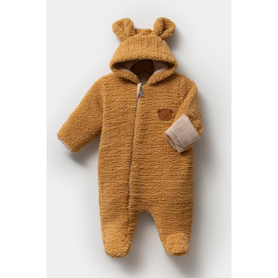 Welsoft Peluş Kuzu Katlanır Eldivenli %100 Pamuk Astar Unisex Kız Erkek Çocuk Bebek Uyku Tulumu Kahverengi