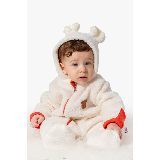 Welsoft Peluş Kuzu Katlanır Eldivenli %100 Pamuk Astar Unisex Kız Erkek Çocuk Bebek Uyku Tulumu Krem