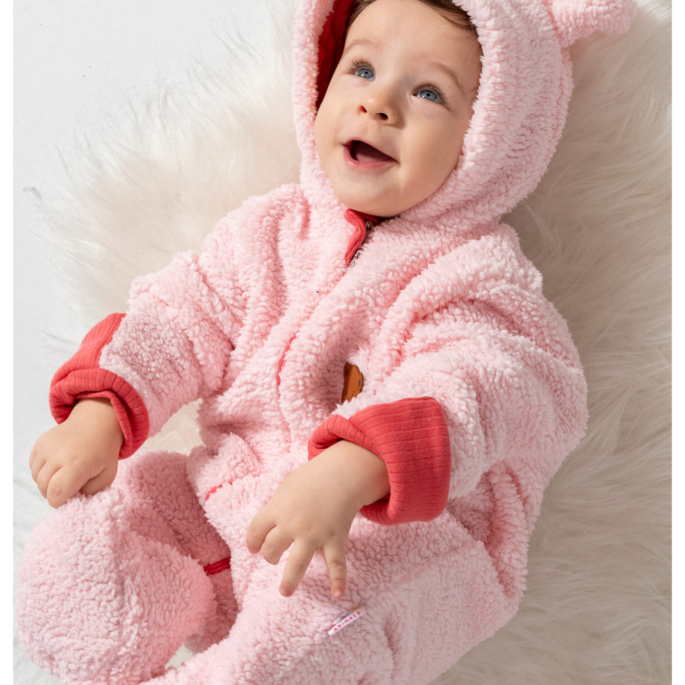 Welsoft Peluş Kuzu Katlanır Eldivenli %100 Pamuk Astar Unisex Kız Erkek Çocuk Bebek Uyku Tulumu Pembe