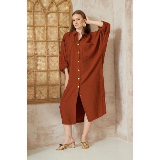 Pasaklı Giyim Kadın Oversize Yarasa Kol Tesettüre Uygun Gömlek Elbise-Tesettür Tunik 3282528 Kiremit