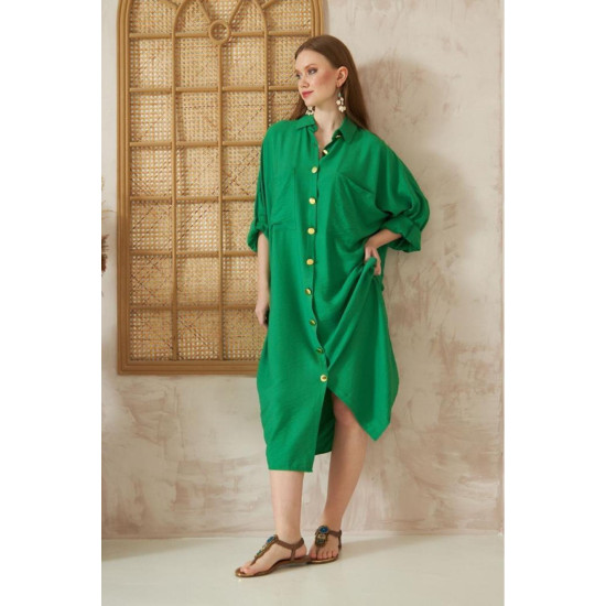 Pasaklı Giyim Kadın Oversize Yarasa Kol Tesettüre Uygun Gömlek Elbise-Tesettür Tunik 3282528 Benetton Yeşil