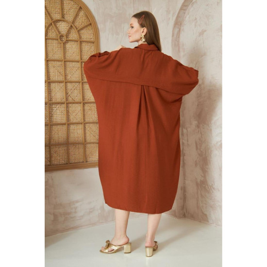 Pasaklı Giyim Kadın Oversize Yarasa Kol Tesettüre Uygun Gömlek Elbise-Tesettür Tunik 3282528 Kiremit