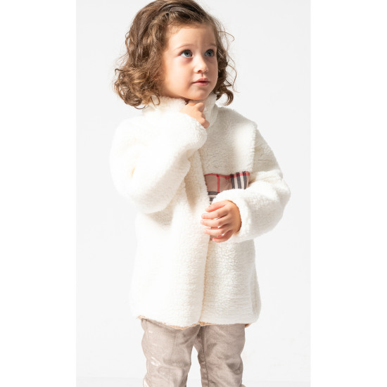 Welsoft Peluş Kuzu Fermuarlı Kışlık Unisex Kız Erkek Bebek Çocuk Mont Kaban Hırka Ceket