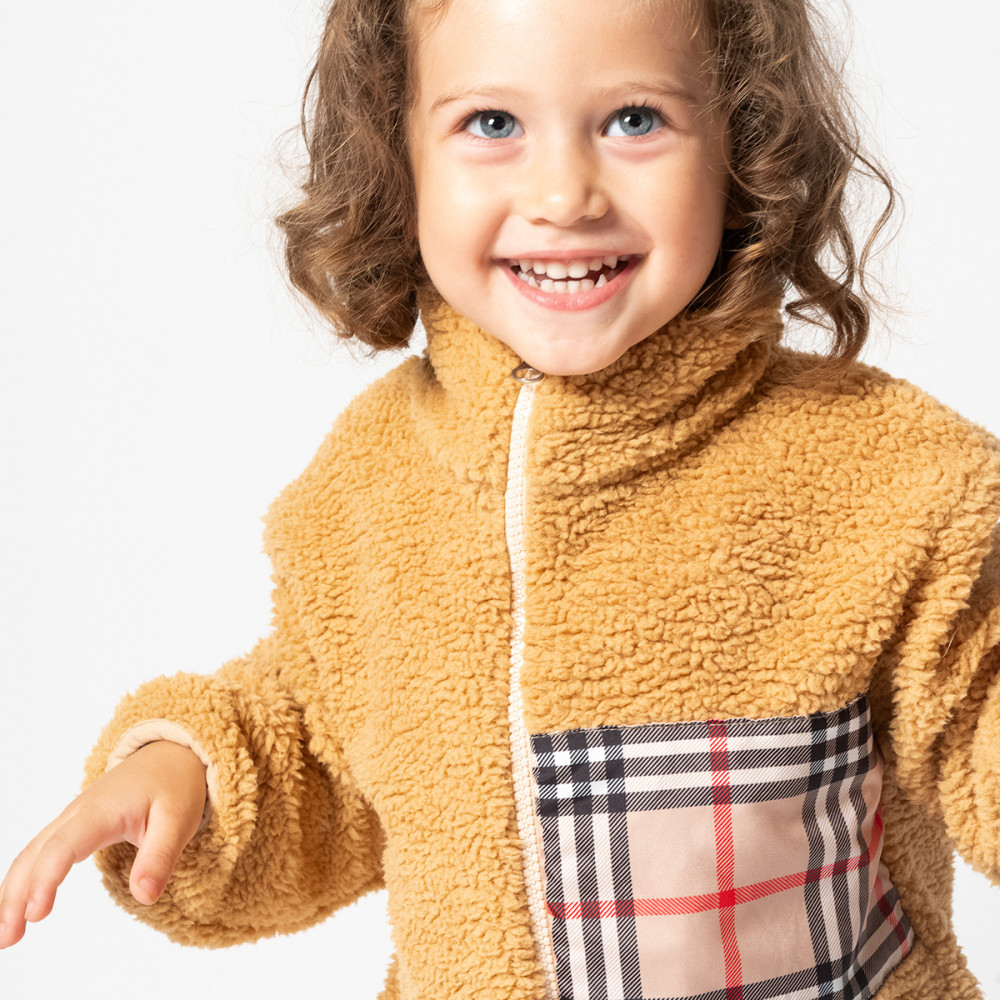 Peluş Kuzu Fermuarlı Kışlık Unisex Kız Erkek Bebek Çocuk Mont Kaban Hırka Ceket