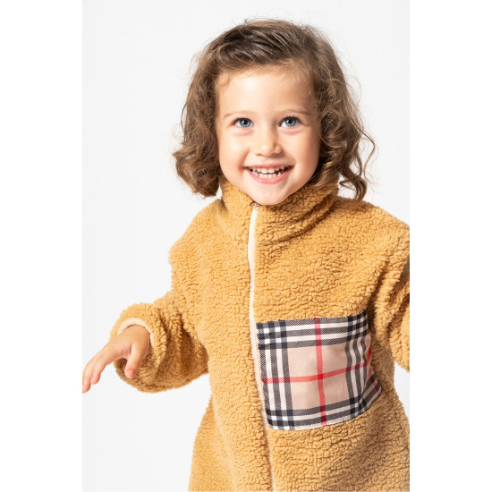 Peluş Kuzu Fermuarlı Kışlık Unisex Kız Erkek Bebek Çocuk Mont Kaban Hırka Ceket