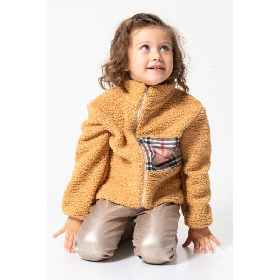 Peluş Kuzu Fermuarlı Kışlık Unisex Kız Erkek Bebek Çocuk Mont Kaban Hırka Ceket