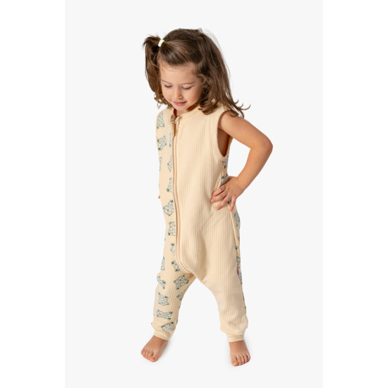 Kız Erkek Unisex Mevsimlik Kolları Çıkan Çift Kat Organik %100 Doğal Pamuk Bebek Çocuk Uyku Tulumu Mavi Ayıcık Desen