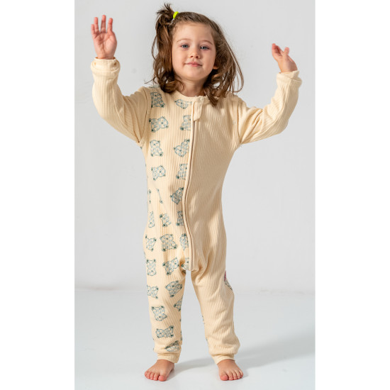 Kız Erkek Unisex Mevsimlik Kolları Çıkan Çift Kat Organik %100 Doğal Pamuk Bebek Çocuk Uyku Tulumu Mavi Ayıcık Desen