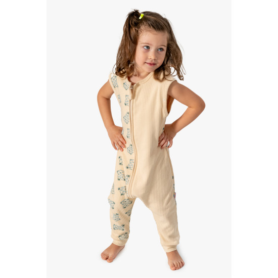 Kız Erkek Unisex Mevsimlik Kolları Çıkan Çift Kat Organik %100 Doğal Pamuk Bebek Çocuk Uyku Tulumu Mavi Ayıcık Desen