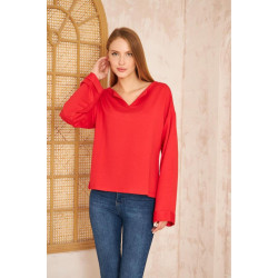 Pasaklı Giyim Kadın Duble Kol / Yakası Yırtmaçlı Salaş Sweatshirt 3470190 Kırmızı