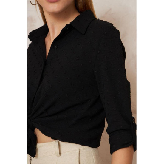 Kadın Ponponlu Slim Fit Uzun Kollu Gömlek Pudra 3621240