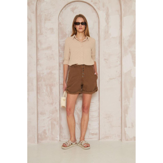 Pasaklı Giyim  Ponponlu Slim Fit Uzun Kollu Gömlek 3621240 Taş