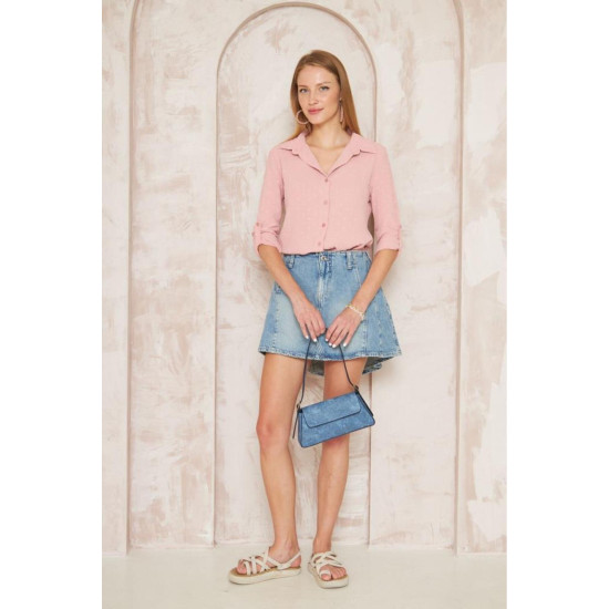 Pasaklı Giyim  Ponponlu Slim Fit Uzun Kollu Gömlek 3621240 Pudra