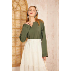 Pasaklı Giyim Kadın Duble Kol / Yakası Yırtmaçlı Salaş Sweatshirt 3470190 Haki