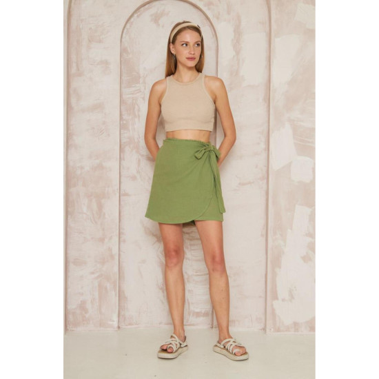 Kadın Müslin Pamuk Yandan Bağlamalı Terletmez Yumuşak Dokulu Şort Etek 3636250