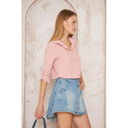 Pasaklı Giyim  Ponponlu Slim Fit Uzun Kollu Gömlek 3621240 Pudra