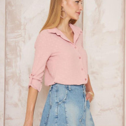 Pasaklı Giyim  Ponponlu Slim Fit Uzun Kollu Gömlek 3621240 Pudra