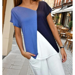 Pasaklı Giyim Kadın Renk Bloklu Kısa Kollu Salaş Penye T-shirt 3207150