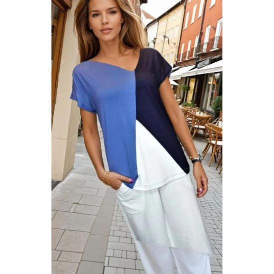 Pasaklı Giyim Kadın Renk Bloklu Kısa Kollu Salaş Penye T-shirt 3207150