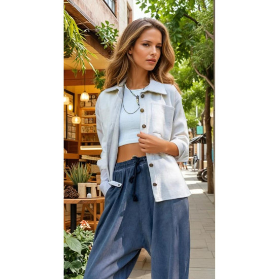 Kadın Kaşe Kalın Düz Renk Çift Cepli Oduncu Gömlek Yb3275220