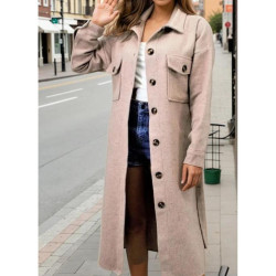 Kadın Kaşe Kemerli Çift Cep Düğmeli Uzun Oversize Oduncu Gömlek Tunik Elbise 3280308